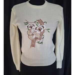 Vtg 80s crew neck sweater embroided Koala bears preppy Youth M Ladies XXS